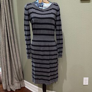Old Navy Gray and Black Striped Long Sleeve Dress